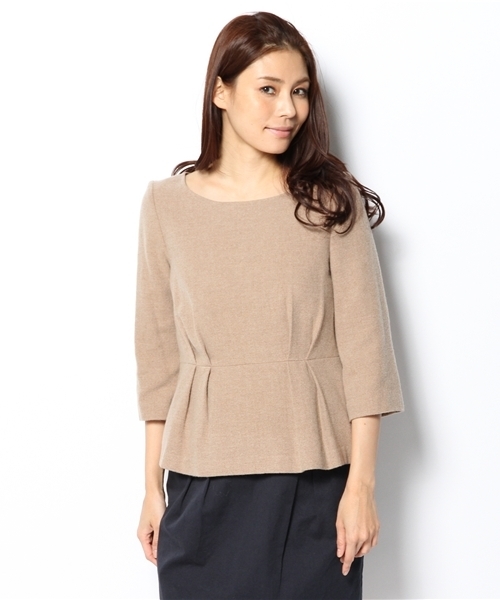 Soareak（ソアリーク）の「ノーカラーウールぺプラムプルオーバー（シャツ/ブラウス・レディース・ベージュ/グレー・SMALL/MEDIUM）」の2枚目の写真