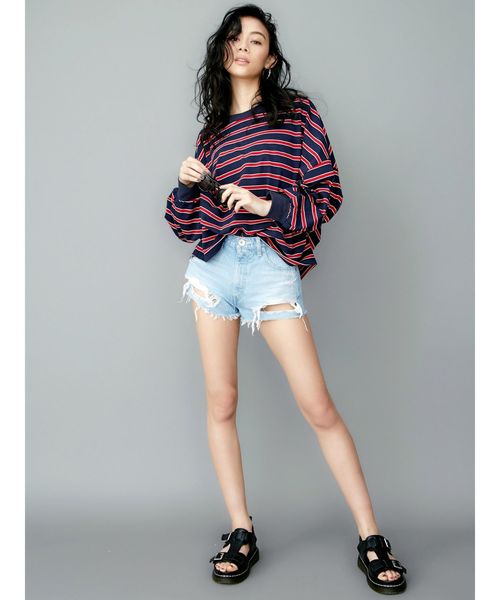 GYDA（ジェイダ）の「ドルマンボーダーロンT（Tシャツ/カットソー・レディース・ブラック/ネイビー/イエロー/ブルー・FREE）」の9枚目の写真