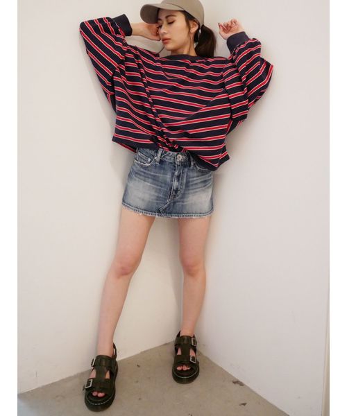 GYDA（ジェイダ）の「ドルマンボーダーロンT（Tシャツ/カットソー・レディース・ブラック/ネイビー/イエロー/ブルー・FREE）」の5枚目の写真