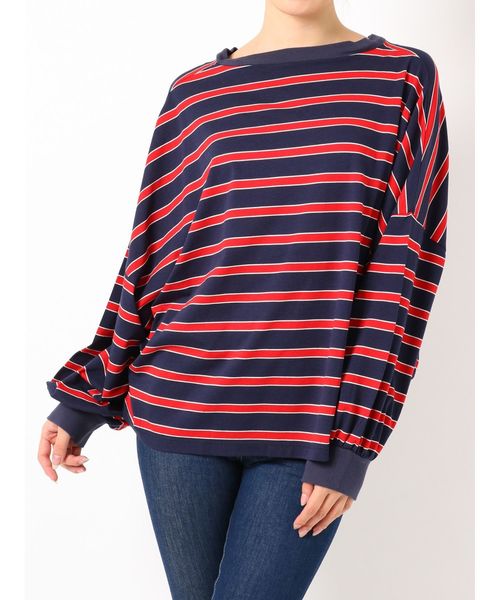 GYDA（ジェイダ）の「ドルマンボーダーロンT（Tシャツ/カットソー・レディース・ブラック/ネイビー/イエロー/ブルー・FREE）」の7枚目の写真