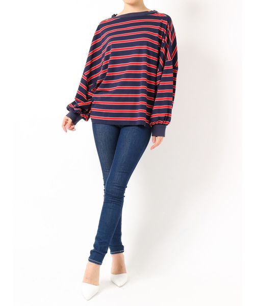 GYDA（ジェイダ）の「ドルマンボーダーロンT（Tシャツ/カットソー・レディース・ブラック/ネイビー/イエロー/ブルー・FREE）」の17枚目の写真