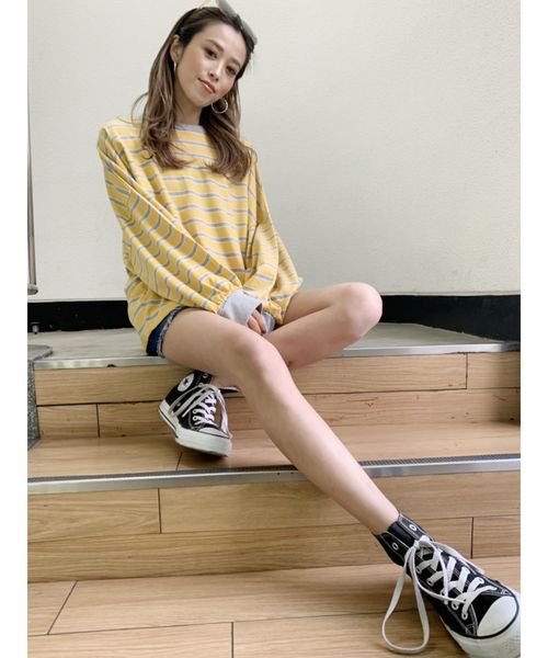 GYDA（ジェイダ）の「ドルマンボーダーロンT（Tシャツ/カットソー・レディース・ブラック/ネイビー/イエロー/ブルー・FREE）」の22枚目の写真