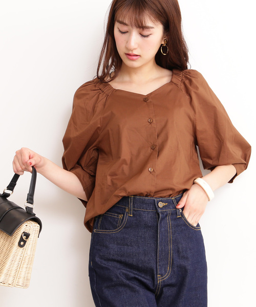 N.（N. Natural Beauty Basic）（エヌエヌナチュラルビューティーベーシック）の「◆スクエアネックコットンブラウス（シャツ/ブラウス・レディース・ブラック/パープル/ブラウン・MEDIUM）」の3枚目の写真