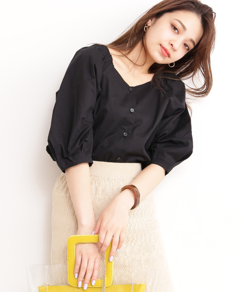 N.（N. Natural Beauty Basic）（エヌエヌナチュラルビューティーベーシック）の「◆スクエアネックコットンブラウス（シャツ/ブラウス・レディース・ブラック/パープル/ブラウン・MEDIUM）」の2枚目の写真