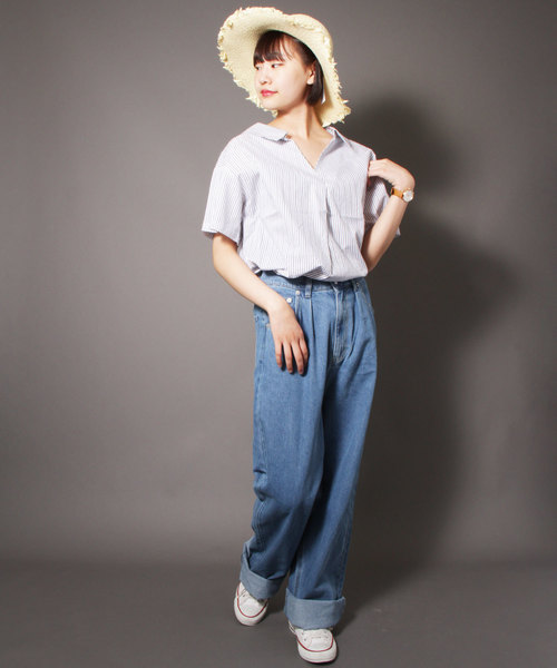 Blasty(ブラスティー)の「【Blasty】ルーズ&ワイドデニムパンツ womens(デニムパンツ・レディース・ライトブルー/ダークブルー・M)」の7枚目の写真