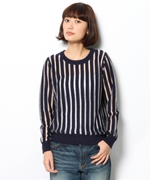 ELFORBR | ｼｰｽﾙｰｽﾄﾗｲﾌﾟクルーネック PO(ニット/セーター)