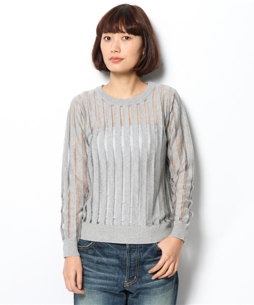 ELFORBR（エルフォーブル）の「シースルーストライプクルーネック プルオーバー（ニット/セーター・レディース・グレー/ネイビー・MEDIUM）」の2枚目の写真