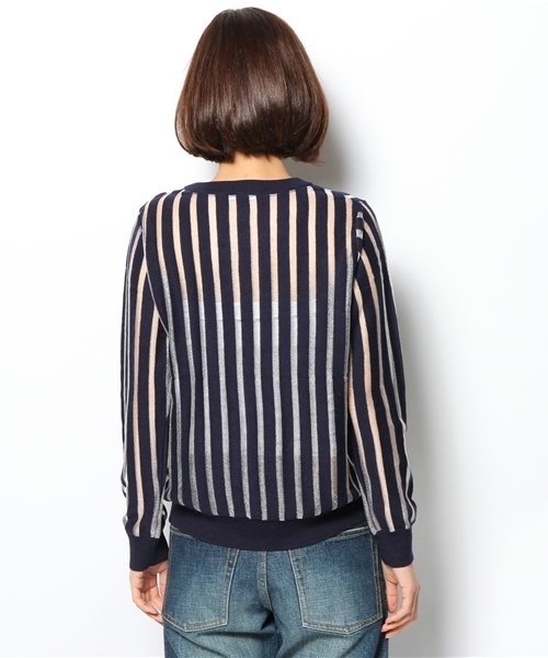 ELFORBR（エルフォーブル）の「シースルーストライプクルーネック プルオーバー（ニット/セーター・レディース・グレー/ネイビー・MEDIUM）」の5枚目の写真