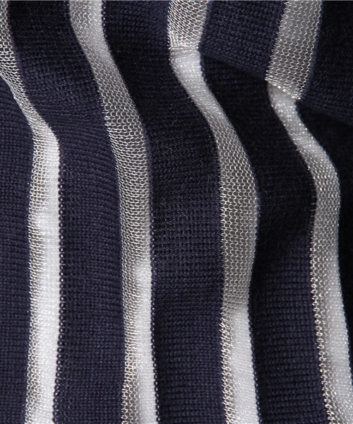 ELFORBR（エルフォーブル）の「シースルーストライプクルーネック プルオーバー（ニット/セーター・レディース・グレー/ネイビー・MEDIUM）」の8枚目の写真
