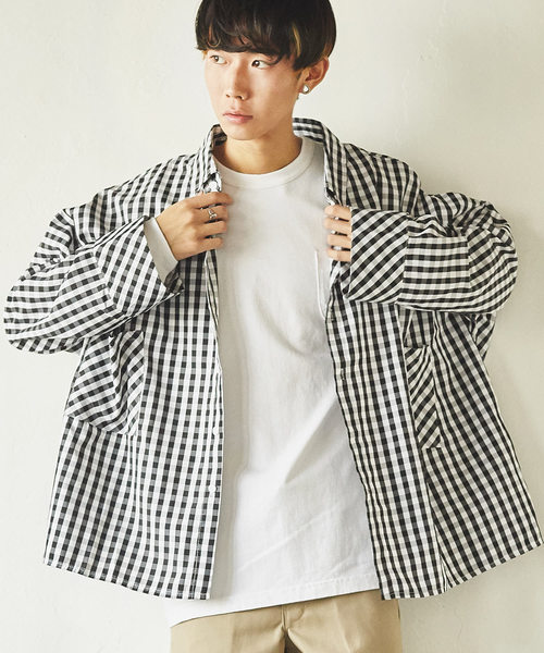 Rocky Monroe（ロッキーモンロー）の「オーバーサイズチェックシャツ ビッグシルエット（シャツ/ブラウス・メンズ・ブラック/サックスブルー/インディゴブルー/ブルー/ホワイト×ブルー/ホワイト×ブラック・M/L）」の3枚目の写真
