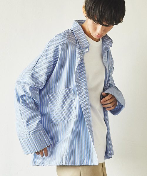 Rocky Monroe（ロッキーモンロー）の「オーバーサイズチェックシャツ ビッグシルエット（シャツ/ブラウス・メンズ・ブラック/サックスブルー/インディゴブルー/ブルー/ホワイト×ブルー/ホワイト×ブラック・M/L）」の4枚目の写真