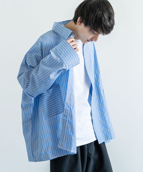 Rocky Monroe（ロッキーモンロー）の「オーバーサイズチェックシャツ ビッグシルエット（シャツ/ブラウス・メンズ・ブラック/サックスブルー/インディゴブルー/ブルー/ホワイト×ブルー/ホワイト×ブラック・M/L）」の6枚目の写真