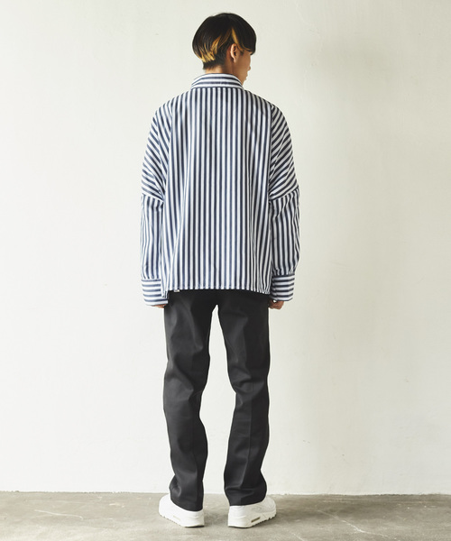 Rocky Monroe（ロッキーモンロー）の「オーバーサイズチェックシャツ ビッグシルエット（シャツ/ブラウス・メンズ・ブラック/サックスブルー/インディゴブルー/ブルー/ホワイト×ブルー/ホワイト×ブラック・M/L）」の15枚目の写真