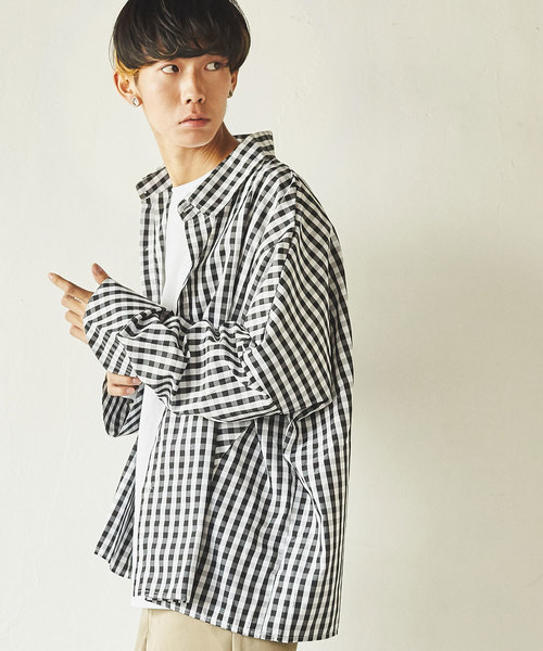Rocky Monroe（ロッキーモンロー）の「オーバーサイズチェックシャツ ビッグシルエット（シャツ/ブラウス・メンズ・ブラック/サックスブルー/インディゴブルー/ブルー/ホワイト×ブルー/ホワイト×ブラック・M/L）」の13枚目の写真