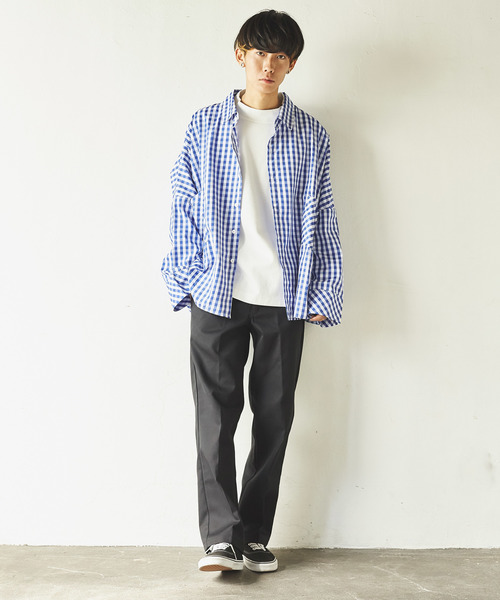 Rocky Monroe（ロッキーモンロー）の「オーバーサイズチェックシャツ ビッグシルエット（シャツ/ブラウス・メンズ・ブラック/サックスブルー/インディゴブルー/ブルー/ホワイト×ブルー/ホワイト×ブラック・M/L）」の18枚目の写真