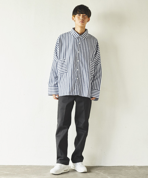 Rocky Monroe（ロッキーモンロー）の「オーバーサイズチェックシャツ ビッグシルエット（シャツ/ブラウス・メンズ・ブラック/サックスブルー/インディゴブルー/ブルー/ホワイト×ブルー/ホワイト×ブラック・M/L）」の9枚目の写真