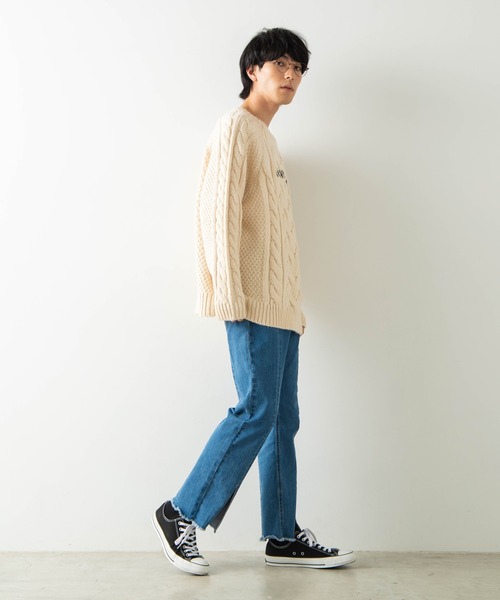 WEGO（ウィゴー）の「WEGO/ロービングヤーンケーブルセーター（ニット/セーター・メンズ・ホワイト/ベージュ・MEDIUM/LARGE）」の6枚目の写真