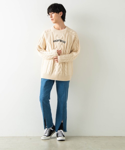 WEGO（ウィゴー）の「WEGO/ロービングヤーンケーブルセーター（ニット/セーター・メンズ・ホワイト/ベージュ・MEDIUM/LARGE）」の7枚目の写真