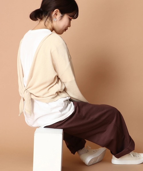 E hyphen world gallery(イーハイフンワールドギャラリー)の「ミルバックリボンプルオーバー*(ニット/セーター)」|ベージュ