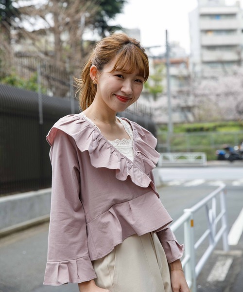 flower（フラワー）の「フリルフレアブラウス（シャツ/ブラウス・レディース・ピンク/ホワイト・FREE）」の2枚目の写真