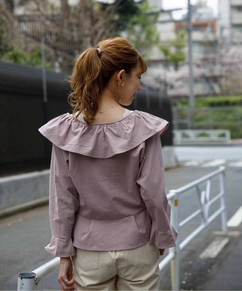 flower（フラワー）の「フリルフレアブラウス（シャツ/ブラウス・レディース・ピンク/ホワイト・FREE）」の10枚目の写真