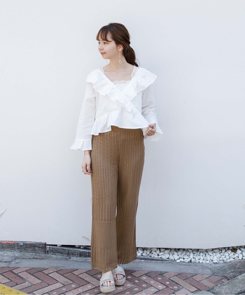 flower（フラワー）の「フリルフレアブラウス（シャツ/ブラウス・レディース・ピンク/ホワイト・FREE）」の5枚目の写真