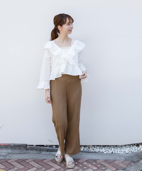 flower（フラワー）の「フリルフレアブラウス（シャツ/ブラウス・レディース・ピンク/ホワイト・FREE）」の6枚目の写真