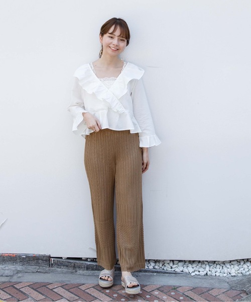 flower（フラワー）の「フリルフレアブラウス（シャツ/ブラウス・レディース・ピンク/ホワイト・FREE）」の7枚目の写真