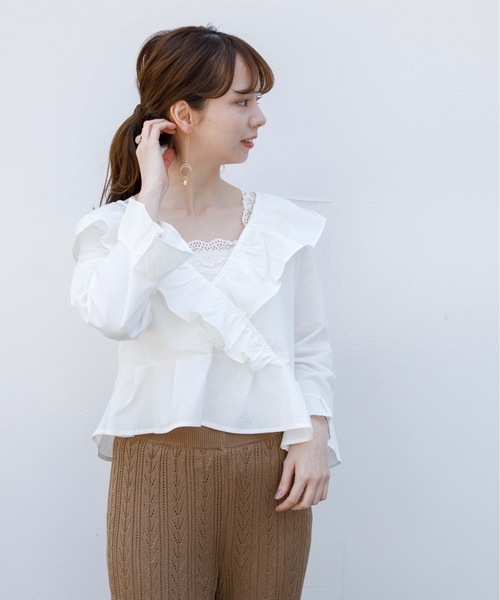 flower（フラワー）の「フリルフレアブラウス（シャツ/ブラウス・レディース・ピンク/ホワイト・FREE）」の8枚目の写真