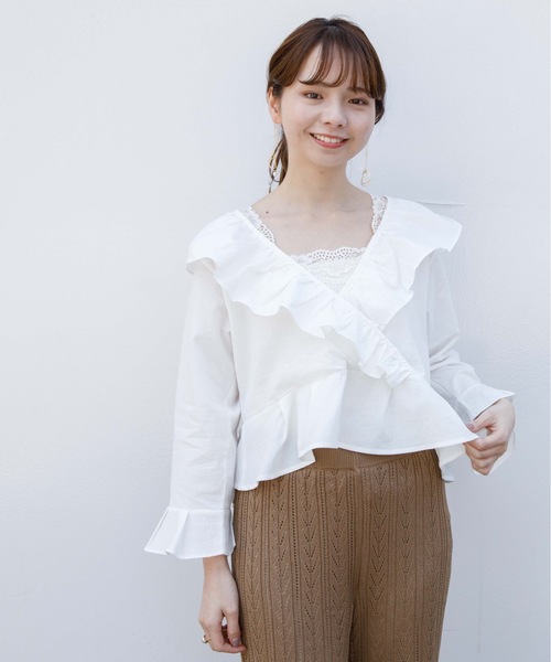 flower（フラワー）の「フリルフレアブラウス（シャツ/ブラウス・レディース・ピンク/ホワイト・FREE）」の9枚目の写真