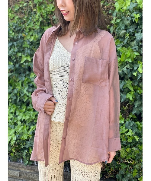 one way（ワンウェイ）の「シアービックシャツ（シャツ/ブラウス・レディース・ライトピンク/オレンジ系その他/ブラック/ホワイト・FREE）」の4枚目の写真