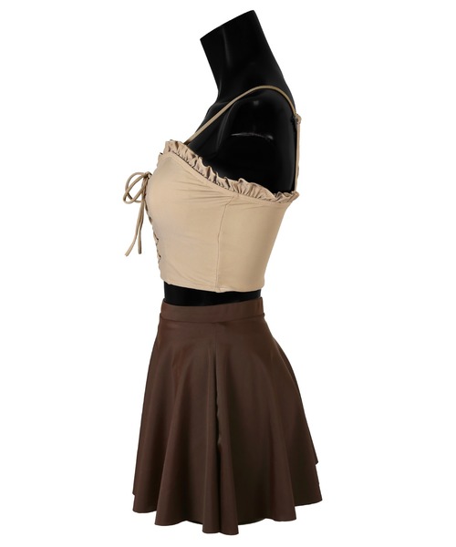 Tika（ティカ）の「水着 スカート 体型カバー ビキニ ハイウエスト レースアップ ビスチェ ショートパンツ タンキニ 3点セット レディース 韓国風 可愛い（水着・レディース・ボルドー/ベージュ・L/XL/M）」の4枚目の写真