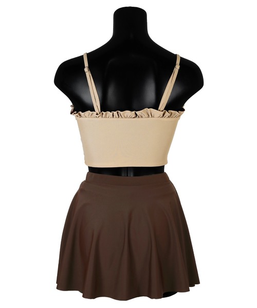 Tika（ティカ）の「水着 スカート 体型カバー ビキニ ハイウエスト レースアップ ビスチェ ショートパンツ タンキニ 3点セット レディース 韓国風 可愛い（水着・レディース・ボルドー/ベージュ・L/XL/M）」の7枚目の写真