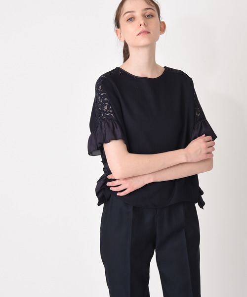 RAW FUDGE（ローファッジ）の「レース切り替えボリュームブラウス（シャツ/ブラウス・レディース・ネイビー/オフホワイト/キャメル・M）」の3枚目の写真