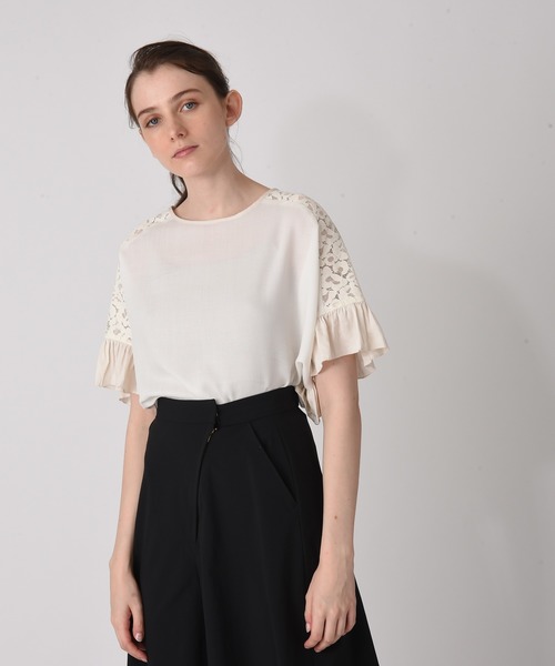 RAW FUDGE（ローファッジ）の「レース切り替えボリュームブラウス（シャツ/ブラウス・レディース・ネイビー/オフホワイト/キャメル・M）」の5枚目の写真