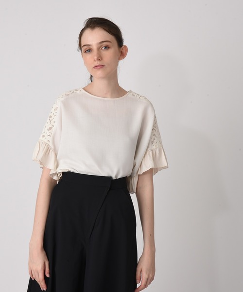 RAW FUDGE（ローファッジ）の「レース切り替えボリュームブラウス（シャツ/ブラウス・レディース・ネイビー/オフホワイト/キャメル・M）」の6枚目の写真