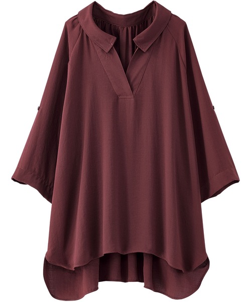 BELLUNA PLUS(ベルーナ)の「スラブ素材ギャザー使いシャツチュニック(チュニック・レディース・ネイビー/ブラウン/ターコイズブルー/グリーン・MEDIUM/LARGE/X-LARGE)」の5枚目の写真