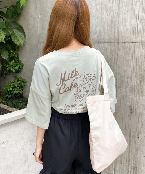 apres jour(アプレジュール)の「milkTシャツ×アプレトートセット【ZOZOTOWN限定アイテム】(Tシャツ/カットソー・レディース・モカ/ミント/ピンク/イエロー/オレンジ/ブルー/オフホワイト/レッド/ブラック/ラベンダー・フリー)」の5枚目の写真