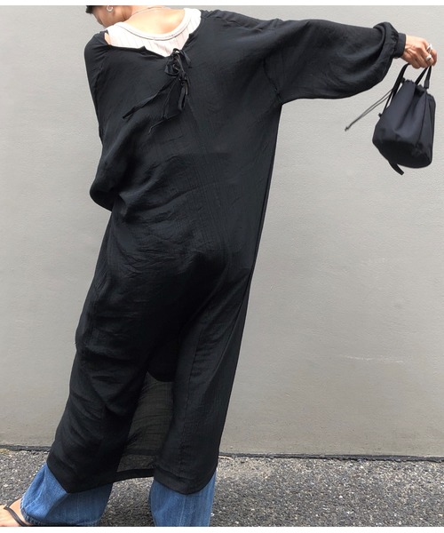 ulu（ウル）の「3way slavsheer back ribbon dress（ワンピース・レディース・ベージュ/ブラック・FREE）」の6枚目の写真