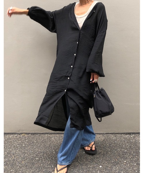 ulu（ウル）の「3way slavsheer back ribbon dress（ワンピース・レディース・ベージュ/ブラック・FREE）」の8枚目の写真