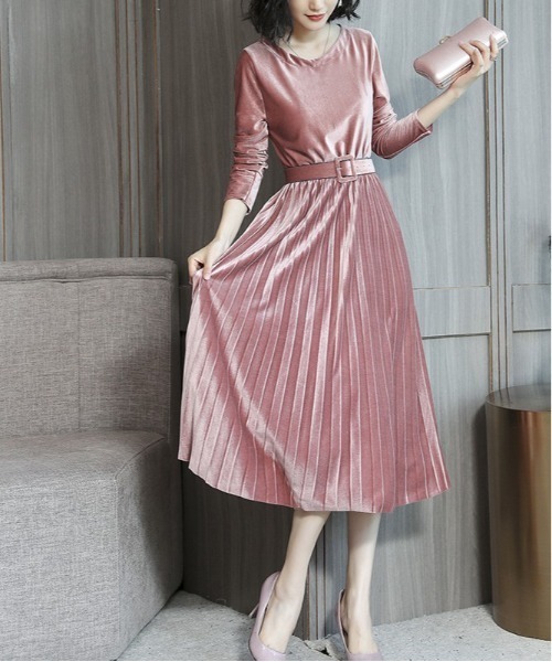 Gossip ロサンゼルス ゴシップロサンゼルス の ミモレ丈 プリーツ切替 ドレス ドレス Wear