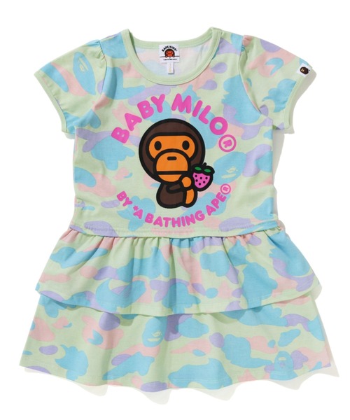 A BATHING APE(アベイシングエイプ)の「PASTEL MULTI CAMO FRILL ONEPIECE K(ワンピース・キッズ・グリーン/ピンク・100/110/120/90/130)」の1枚目の写真