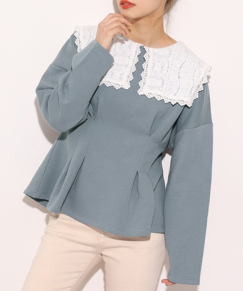 one after another NICE CLAUP(ワンアフターアナザーナイスクラップ)の「レース襟スウエット(Tシャツ/カットソー・レディース・アイボリー/ブラック/ブルー・FREE)」の3枚目の写真