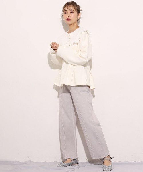 one after another NICE CLAUP(ワンアフターアナザーナイスクラップ)の「レース襟スウエット(Tシャツ/カットソー・レディース・アイボリー/ブラック/ブルー・FREE)」の11枚目の写真