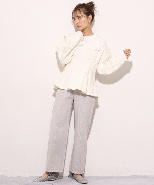 one after another NICE CLAUP(ワンアフターアナザーナイスクラップ)の「レース襟スウエット(Tシャツ/カットソー・レディース・アイボリー/ブラック/ブルー・FREE)」の12枚目の写真