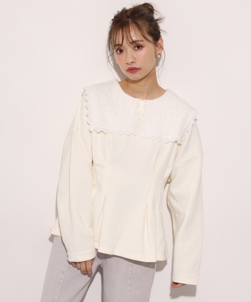 one after another NICE CLAUP(ワンアフターアナザーナイスクラップ)の「レース襟スウエット(Tシャツ/カットソー・レディース・アイボリー/ブラック/ブルー・FREE)」の9枚目の写真