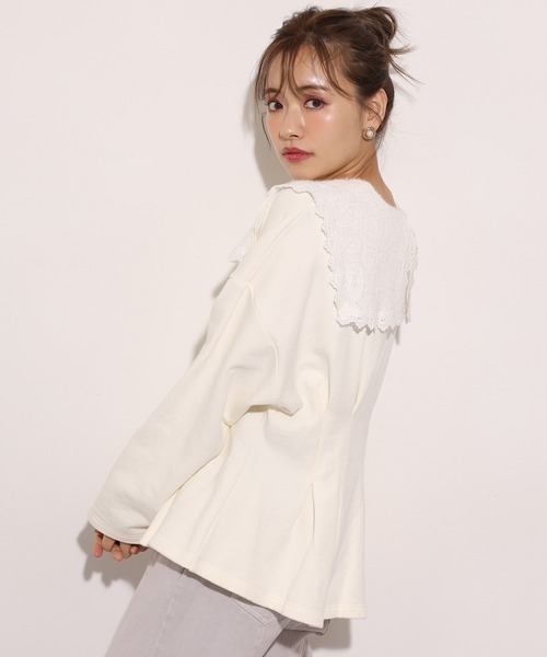 one after another NICE CLAUP(ワンアフターアナザーナイスクラップ)の「レース襟スウエット(Tシャツ/カットソー・レディース・アイボリー/ブラック/ブルー・FREE)」の10枚目の写真