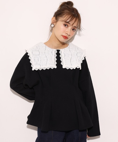 one after another NICE CLAUP(ワンアフターアナザーナイスクラップ)の「レース襟スウエット(Tシャツ/カットソー・レディース・アイボリー/ブラック/ブルー・FREE)」の13枚目の写真