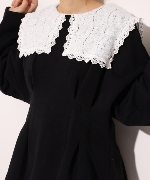 one after another NICE CLAUP(ワンアフターアナザーナイスクラップ)の「レース襟スウエット(Tシャツ/カットソー・レディース・アイボリー/ブラック/ブルー・FREE)」の16枚目の写真