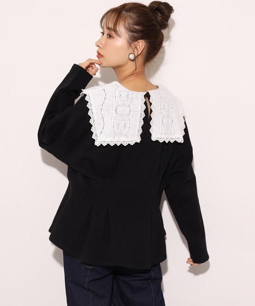 one after another NICE CLAUP(ワンアフターアナザーナイスクラップ)の「レース襟スウエット(Tシャツ/カットソー・レディース・アイボリー/ブラック/ブルー・FREE)」の15枚目の写真